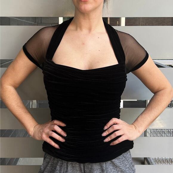 Tadashi Collection Black Velvet Semi-Sheer Formal Bustier Top Size XS - Picture 3 of 10